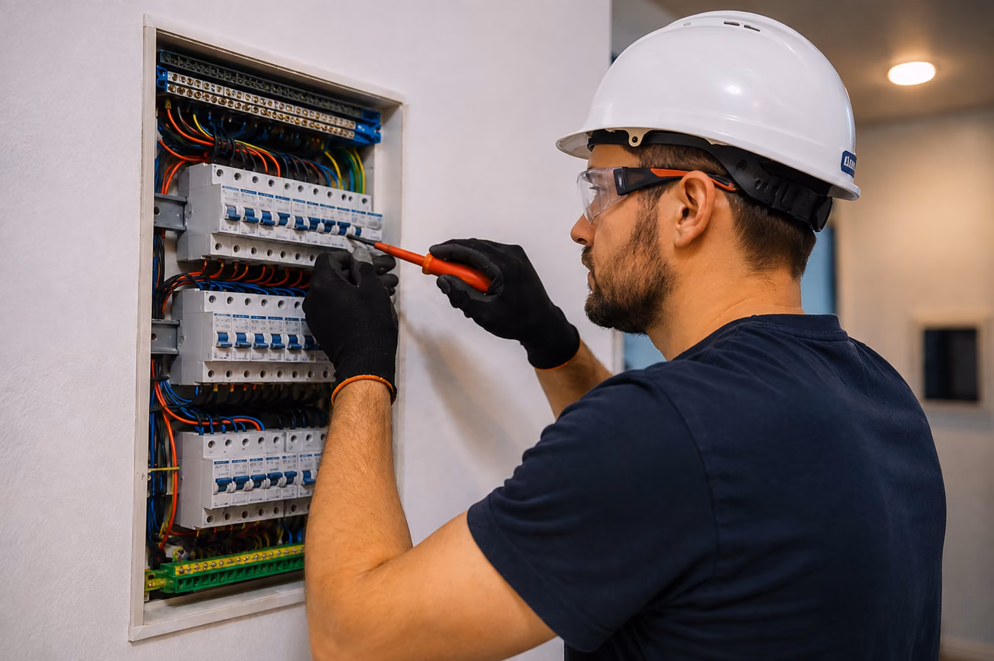 Eletricista comercial e predial no RJ trabalhando em instalação elétrica