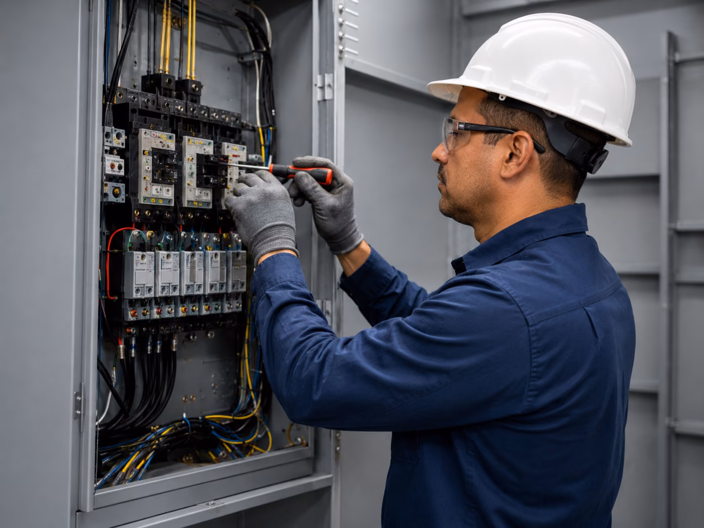 Eletricista verificando tomada que apresentou aquecimento