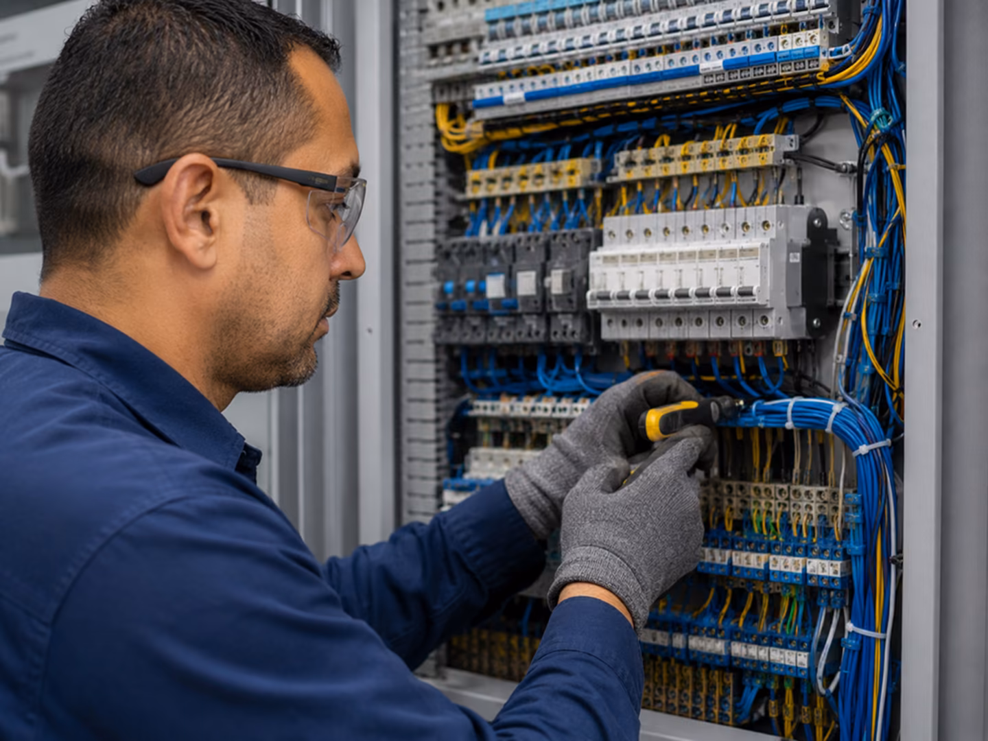 Eletricista avaliando instalação antes de preparar orçamento
